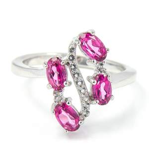 Срібна каблучка 925 проби 2,78 гр. з індійськими рожевими топазами та білими топазами зі США 1,22 карат