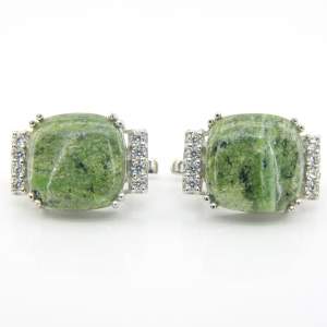 Серебряные серьги 925 пробы 8,62 гр. с танзанийскими зелеными опалами и цирконами 18,24 карат