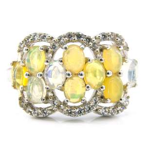 Срібна каблучка 925 проби 3,5 гр. з ефіопськими опалами класу AAA та цирконами 1,28 карат