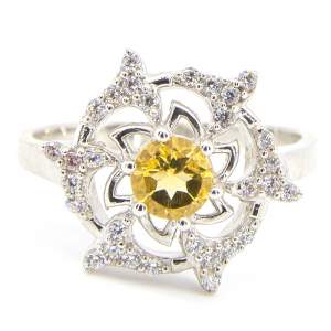 Срібна каблучка 925 проби 3,14 гр. з цитрином з США та цирконами 0,93 карат