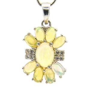 Срібна підвіска 925 проби 2,75  гр. з ефіопскими опалами класу ААА та белими цирконами 1,9 карат