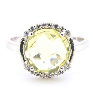 Срібна каблучка 925 проби 3,18 гр. з лимонним топазом з США та білими цирконами  6,45 карат