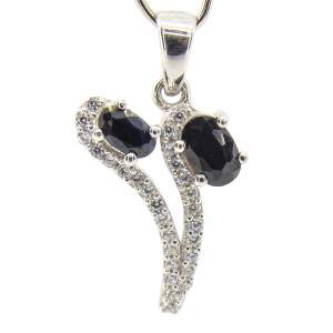 Срібна підвіска 925 проби 1,79 гр. з індійськими чорними сапфірами класу АА та цирконами 0,92 карат