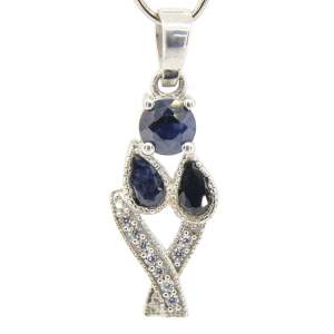 Срібна підвіска 925 проби 2,27 гр. з індійським чорним сапфіром класу АА та цирконами 1,71 карат