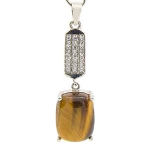 Срібна підвіска 925 проби 4,91 гр. з африканським тигриним оком та цирконами 12,57 карат