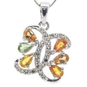 Серебряная подвеска 925 пробы 2,91 г с индийскими, шри-ланкийскими, мадагаскарскими сапфирами класса AAAA и топазами 1,8 карат из коллекции 