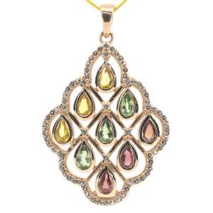 Срібна підвіска 925 проби в позолоті 750 проби 7,23 гр. з різнокольоровими індійськими сапфірами класу AAA та топазами зі США 3,13 карат