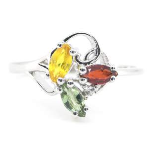 Срібна каблучка 925 проби 2,5 г з індійськими, шрі-ланкійськими, мадагаскарськими сапфірами класу AAAA та топазами 0,87 карат