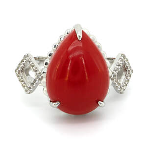 Серебряное кольцо 925 пробы 6,11 гр. с гавайским красным кораллом и топазами из США 9,49 карат