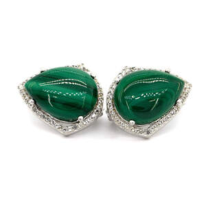 Серебряные серьги 925 пробы 13,16 гр. с намибийским малахитом и топазами из США 31,11 карат