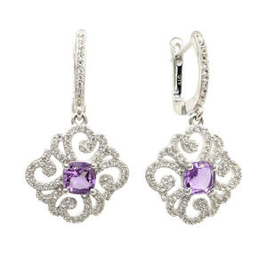 Серебряные серьги 925 пробы 7,16 гр. с бразильскими аметистами и белыми топазами с США 2,83 карат