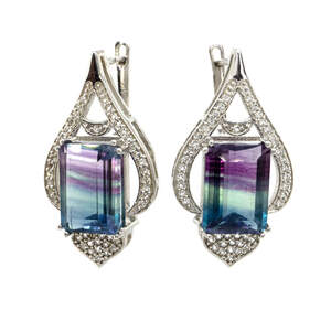 Серебряные серьги 925 пробы 12,46 гр. с флюоритом г-во Дербишир и топазами из США 19 карат
