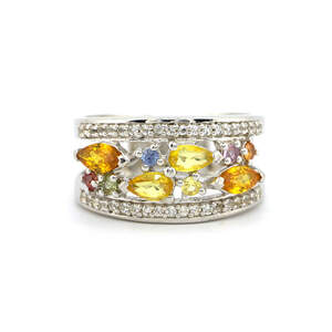 Срібна каблучка 925 проби 4,66 г з індійськими, шрі-ланкійськими, мадагаскарськими сапфірами класу AAAA та топазами 1,47 карат