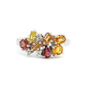 Срібна каблучка 925 проби 3,52 г з індійськими, шрі-ланкійськими, мадагаскарськими сапфірами класу AAAA та топазами 1,51 карат