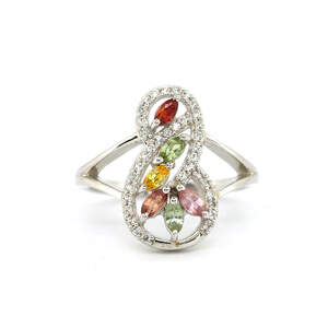 Срібна каблучка 925 проби 3,53 гр. з індійськими, шрі-ланкійськими, мадагаскарськими сапфірами класу AAAA та топазами 1 карат з колекції 