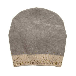 Женская шапка стиля Casual в цветовой комбинации: мокко и капучино с кристаллами