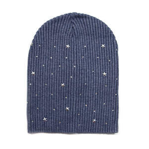 Женская шапка синего цвета с серебряным декором Женская шапка синего цвета с серебряным декором