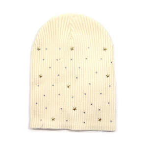 Жіноча шапка кольору Айворі зі срібно-золотим декором