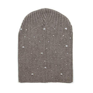 Жіноча шапка кольору мокко зі срібним декором