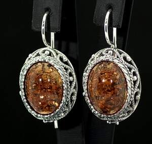 Срібні сережки 925 проби 9,7 г з Бурштином 9,91 карат