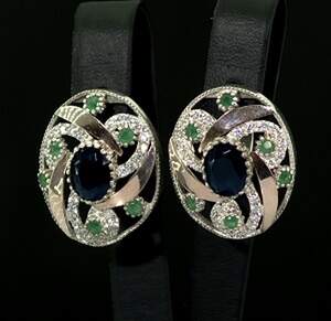 Срібні сережки 925 проби з золотом 375 проби 9,8 г з Лінде Сапфірами та цирконами 8,08 карат Срібні сережки 925 проби з золотом 375 проби 9,8 г з Лінде Сапфірами та цирконами 8,08 карат