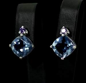 Срібні сережки 925 проби 4,55 г з Флюоритами Блу Джон та африканськими аметистами 6,22 карат Срібні сережки 925 проби 4,55 г з Флюоритами Блу Джон та африканськими аметистами 6,22 карат