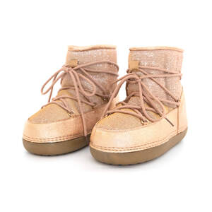 Женские уги (с блеском) розового цвета (искусственный мех, плащевка и эко-кожа)