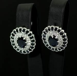 Серебряные серьги 925 пробы 7,82 г со шри-ланкийскими Сапфірами класса АААА и цирконами 3,97 карат Серебряные серьги 925 пробы 7,82 г со шри-ланкийскими Сапфірами класса АААА и цирконами 3,97 карат