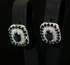 Серебряные серьги 925 пробы 6,31 г со шри-ланкийскими Сапфірами класса АААА и цирконами 3,71 карат Серебряные серьги 925 пробы 6,31 г со шри-ланкийскими Сапфірами класса АААА и цирконами 3,71 карат