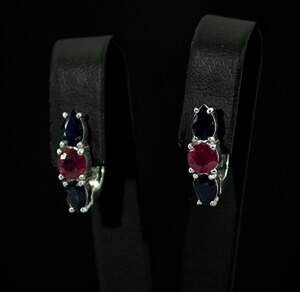 Серебряные серьги 925 пробы 3,9 г с розовыми кенийскими Рубінами класса АААА и шри-ланкийскими сапфирами класса АААА3,18 карат Серебряные серьги 925 пробы 3,9 г с розовыми кенийскими Рубінами класса АААА и шри-ланкийскими сапфирами класса АААА3,18 карат