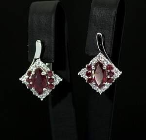 Срібні сережки 925 проби 5,55 г з рожевими кенійськими Рубінами класу АААА та цирконами 3,62 карат