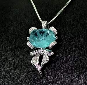 Кольє у срібному покритті з Турмаліном Параїба та цирконами 5,69 карат, 44+5 см