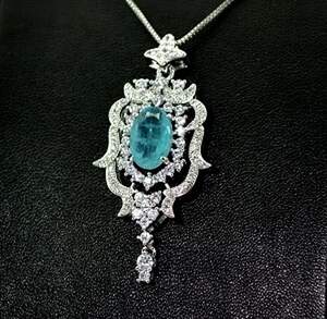 Кольє у срібному покритті з Турмаліном Параїба та цирконами 3,65 карат, 44+5 см