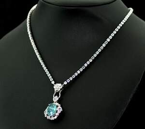 Кольє у срібному покритті з Турмаліном Параїба та цирконами 11,38 карат, 42+5 см