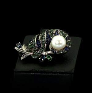 Срібна брошка 925 проби 4,93 г з Перлиною та цирконами 8,03 карат