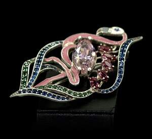 Срібна брошка 925 проби 17,77  г з кольоровими Альпінітами та  цирконами 11,4  карат