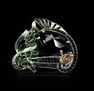 Срібна брошка 925 проби 13,1  г з кольоровими Альпінітами та  цирконами 4,9  карат