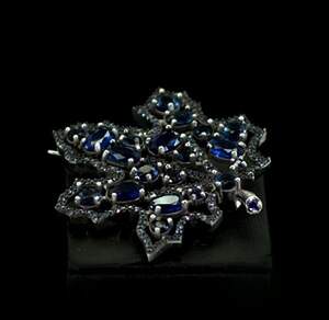 Срібна брошка 925 проби 7,49  г з синіми Альпінітами та цирконами 5,25 карат