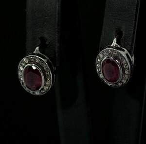 Срібні сережки 925 проби 4,62 г з афр. Роял рубінами АААА 2 карат та Діамантами 4/6 0,3  карат