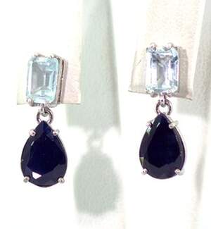 Срібні сережки 925 проби 4 г зі шрі-ланкіськими Сапфірами класу АААА та топазами 6,88 карат Срібні сережки 925 проби 4 г зі шрі-ланкіськими Сапфірами класу АААА та топазами 6,88 карат