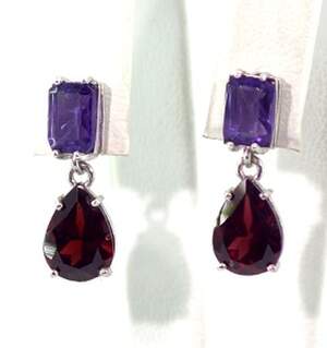 Срібні сережки 925 проби 3,86 г з Гранатами та аметистами 5,92 карат Срібні сережки 925 проби 3,86 г з Гранатами та аметистами 5,92 карат