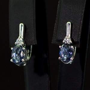 Срібні сережки 925 проби 3,21 г з блакитними Кварцами та фіанітами 1,55 карат