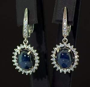 Срібні сережки 925 проби 5,88 г з зірчастими таїландськими Сапфірами 11,85 карат