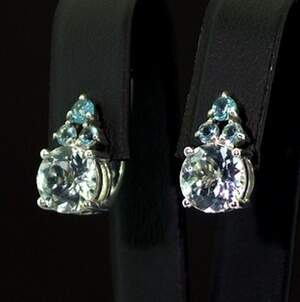 Срібні сережки 925 проби 4,22 г з Аквамаринами та фіанітами 7,6 карат