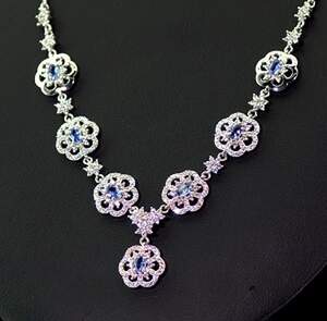 Срібне кольє 925 проби 17,59 г з Танзанітами класу АААА та топазами зі США 7,52 карат