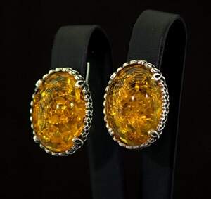 Срібні сережки 925 проби 9,55 г з Бурштином 14 карат Срібні сережки 925 проби 9,55 г з Бурштином 14 карат