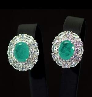 Сережки у срібному покритті з Турмалінами Параїба та цирконами 8,63 карат Сережки у срібному покритті з Турмалінами Параїба та цирконами 8,63 карат