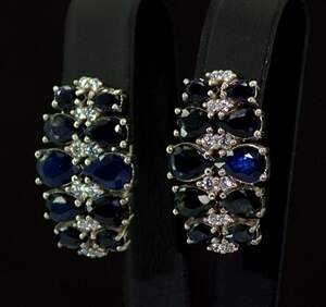 Срібні сережки 925 проби 9,38 г з в'єтнамськими Сапфірами та фіанітами 9,88 карат