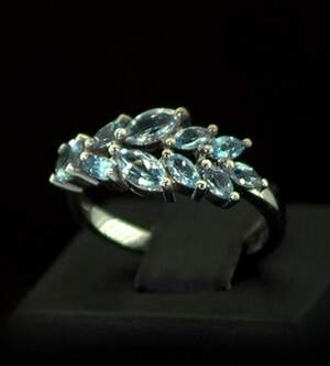 Срібна каблучка 925 проби 2,7 г з блакитними Топазами 1,51 карат Срібна каблучка 925 проби 2,7 г з блакитними Топазами 1,51 карат
