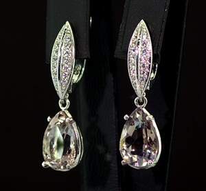 Срібні сережки 925 проби 6,43 г з болівійськими Аметринами та фіанітами 7,93 карат Срібні сережки 925 проби 6,43 г з болівійськими Аметринами та фіанітами 7,93 карат